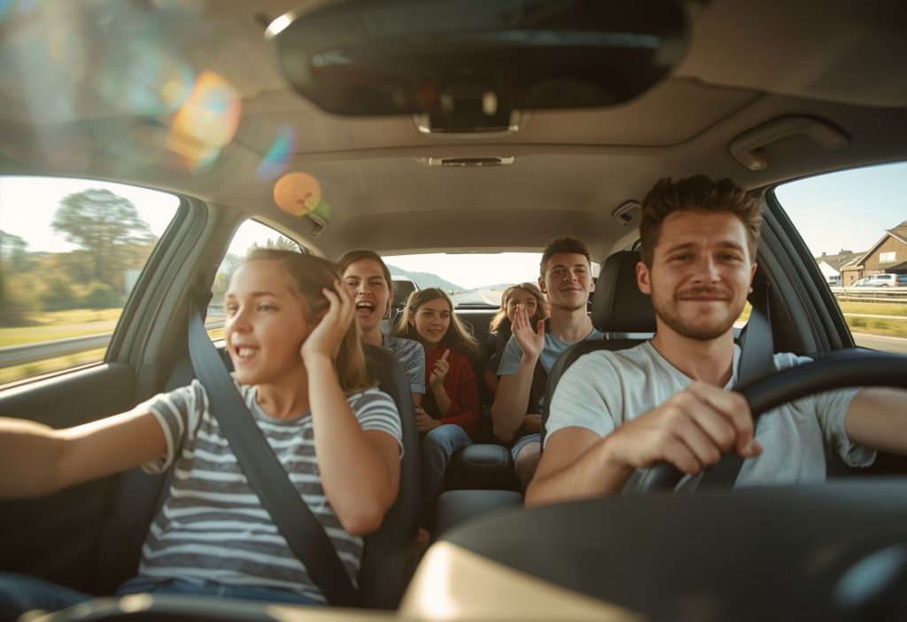 Family enjoying a road trip.