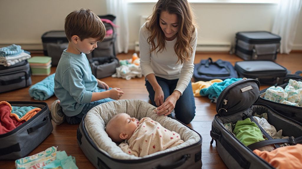 Family packing for a trip together.
