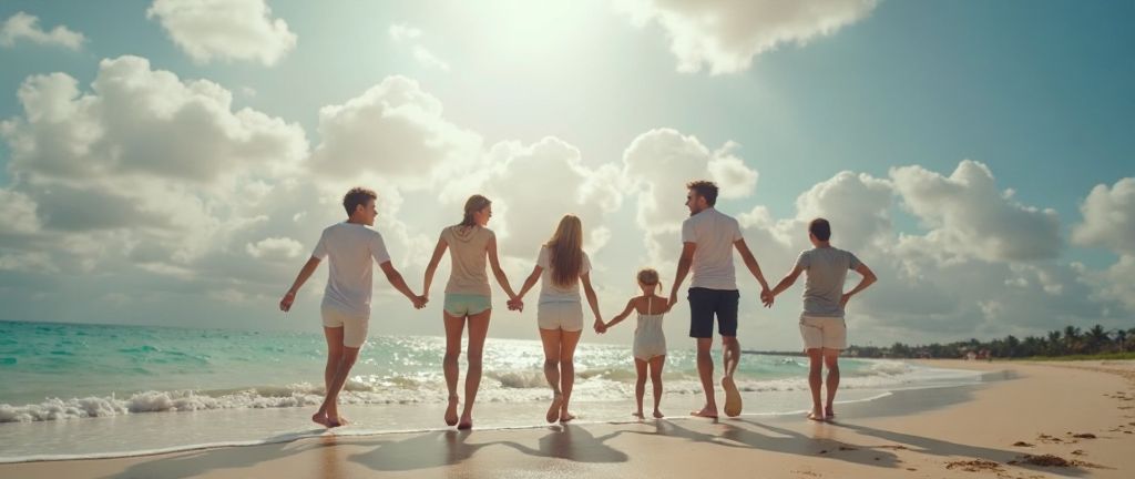 Family on holiday after going through a travel agent