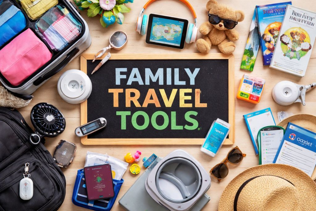 Happy family traveling together on budget