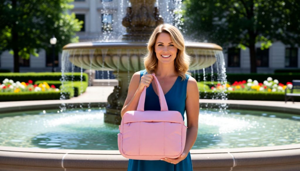 Woman holding Calpak Luka Duffell Bag