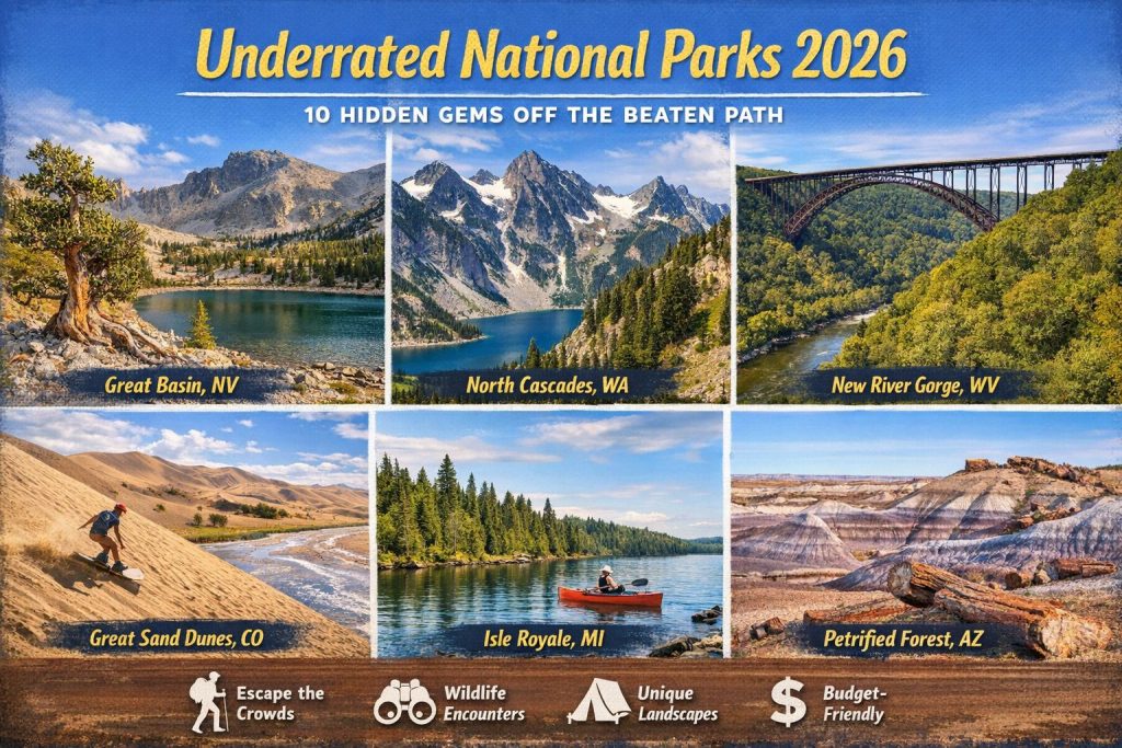 underrated national park landscape with no crowds showing peaceful scenic mountain view in the USA